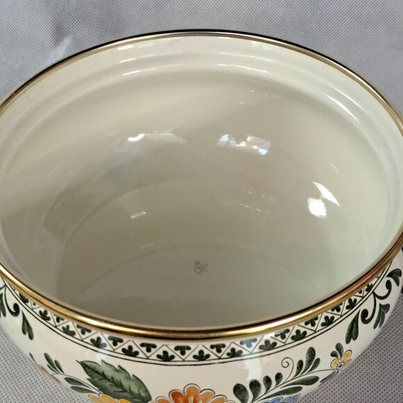 Vintage Asta Enamelware Floral Cookware With Brass Handles Germany with Lid . - Picture 8 of 11